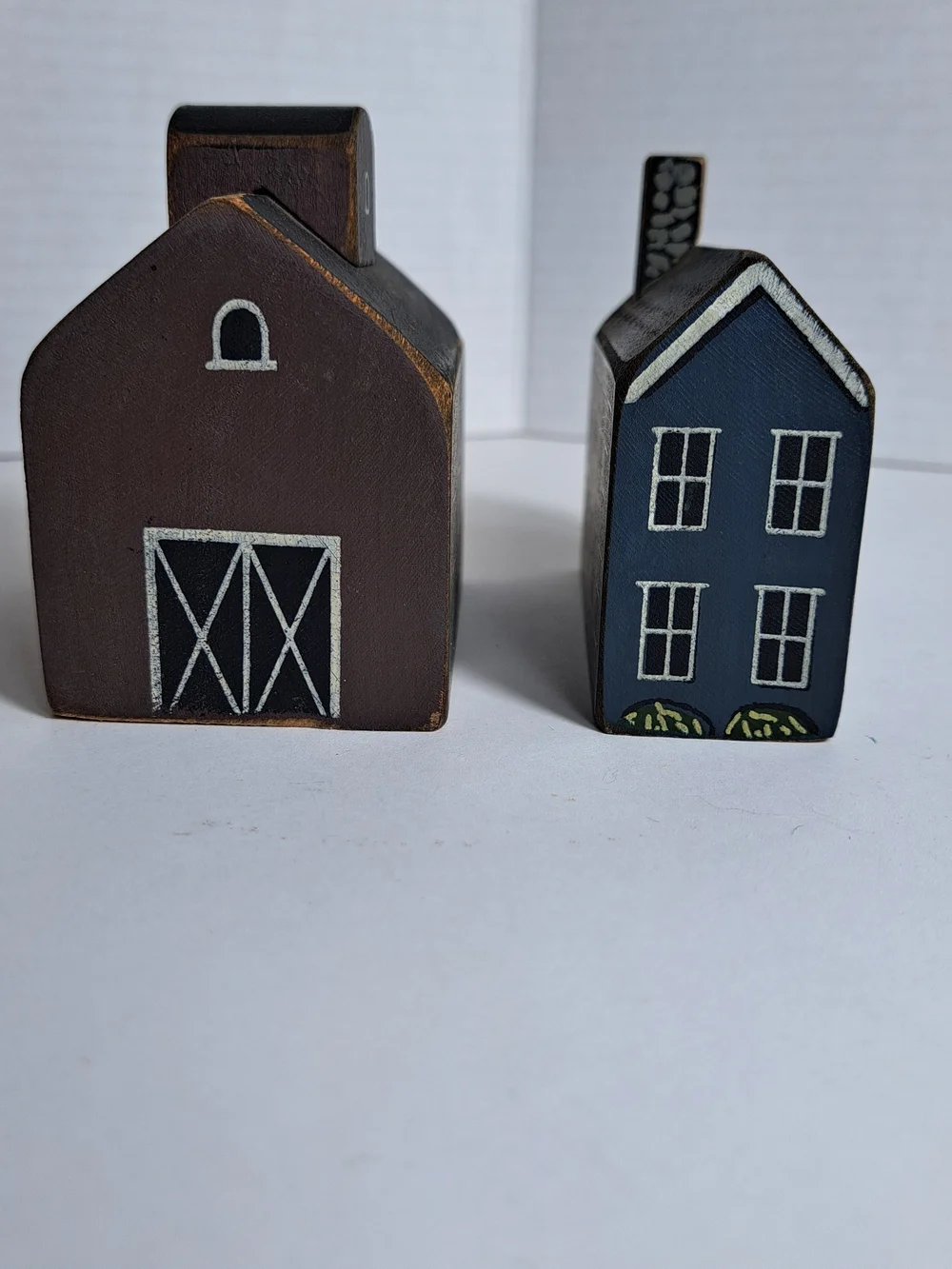 Lot of 4 Vintage Miniature Folk Art-Style Wooden Block Houses by Tender Heart